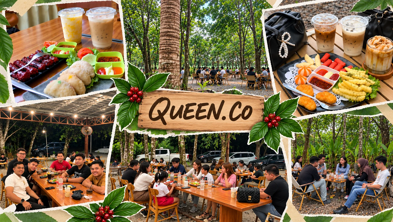 Suasana Queen.Co di Pangkalan Bun dengan area kopi dan ruang hijau